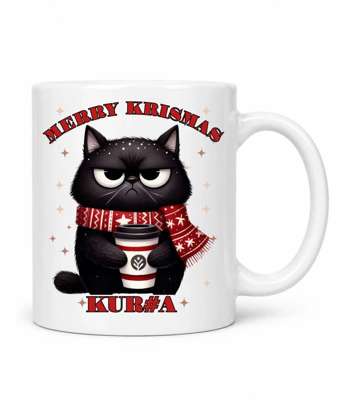 Kubek świąteczny - Zburczany kot Merry Krismas kur#a - bez cenzury BN34