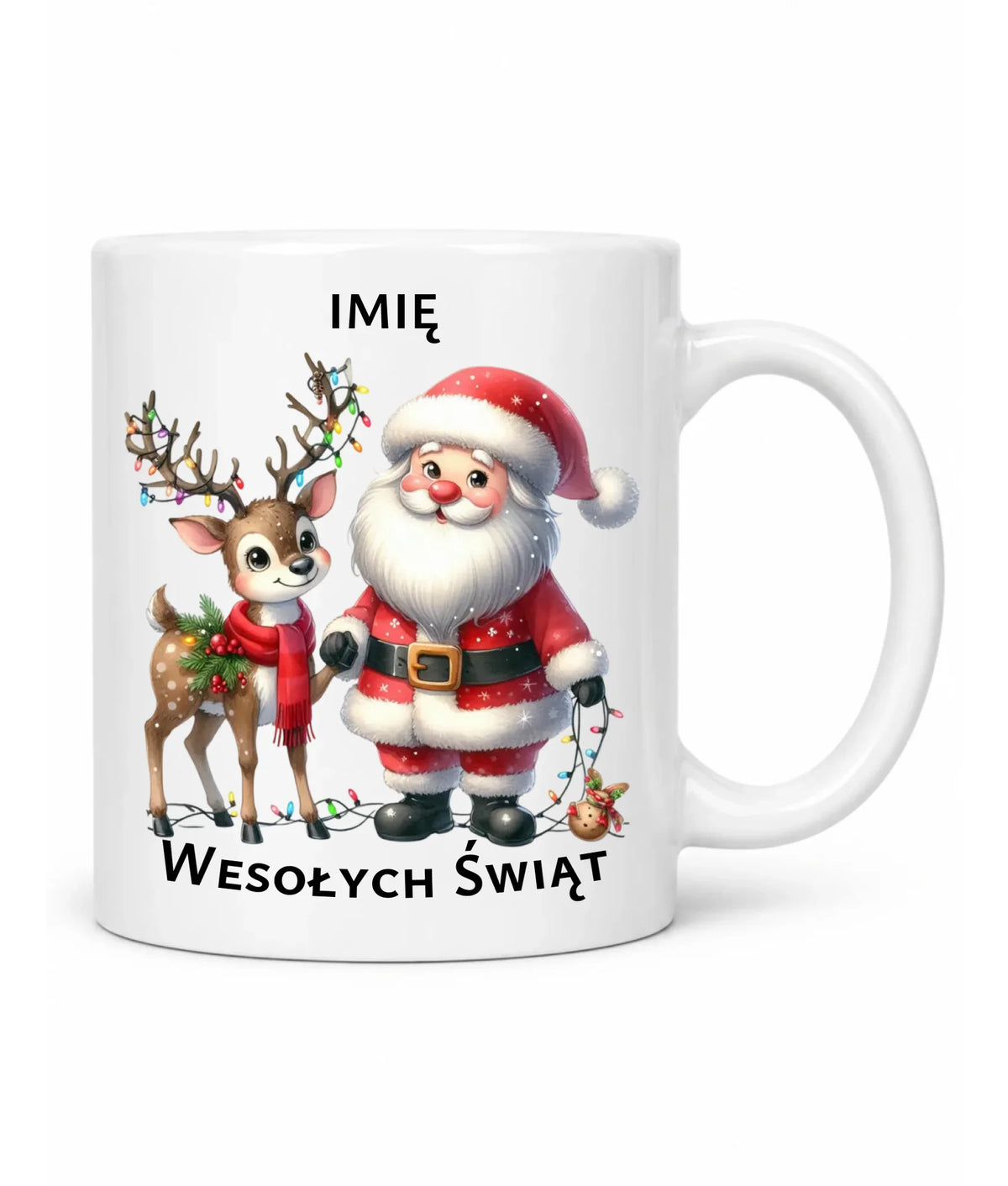 Kubek świąteczny - Mikołaj z reniferem - personalizowany BN09