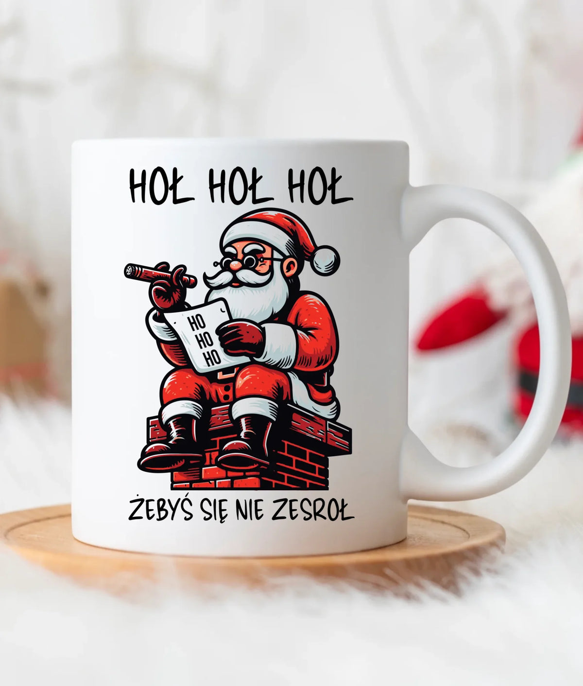 Kubek świąteczny - Śmieszny prezent na Mikołaja - Hoł hoł hoł żebyś się nie zesroł BN156