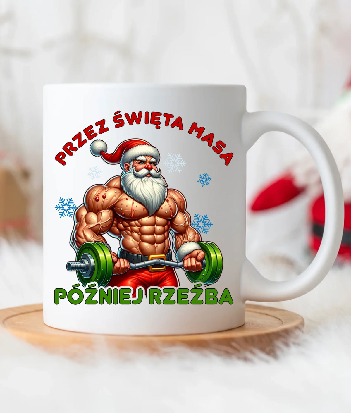 Kubek świąteczny - Mikołaj na siłowni - Przez święta masa, później rzeźba BN139