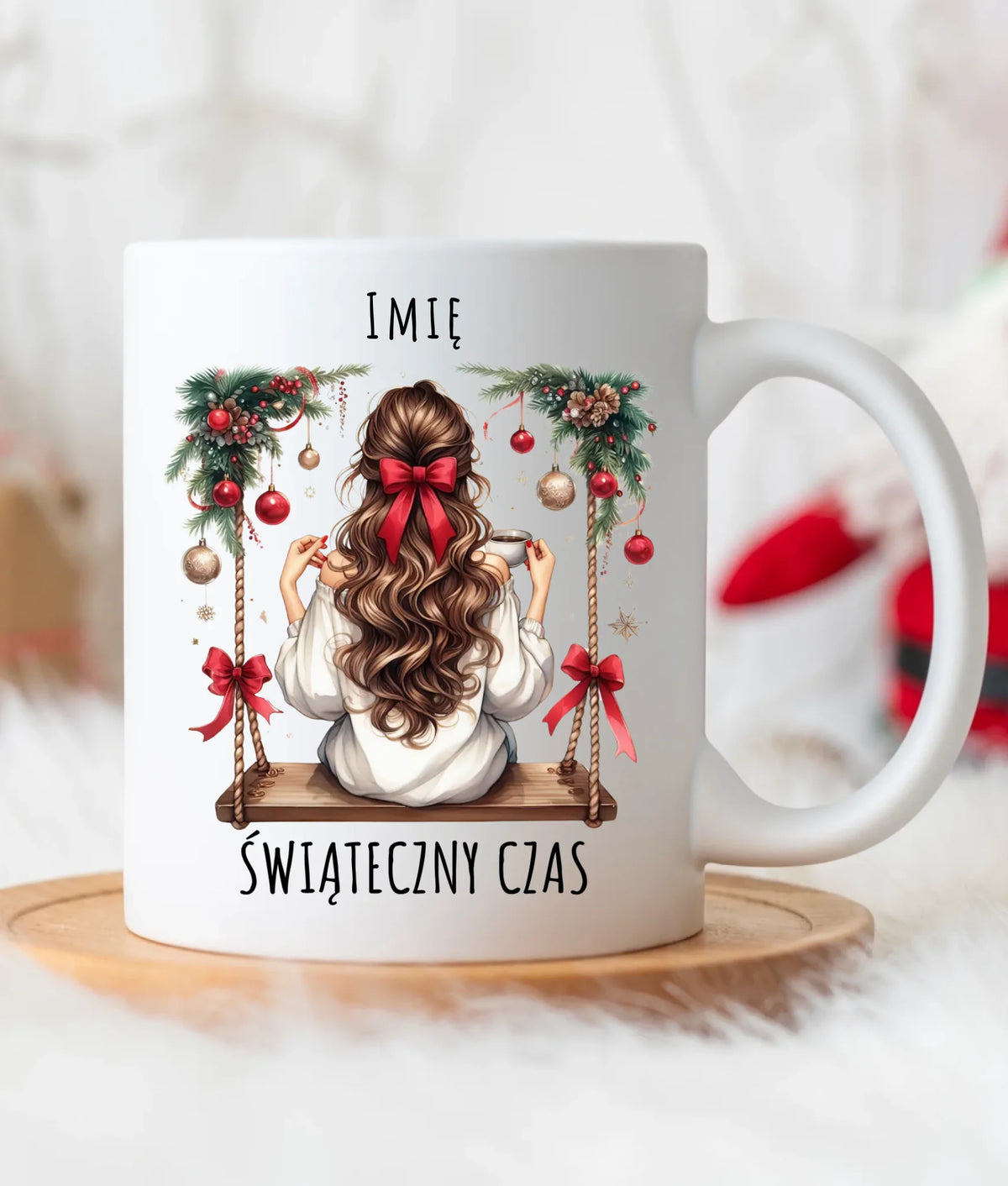 Kubek świąteczny - Dziewczyna na huśtawce - Świąteczny czas - personalizowany BN105
