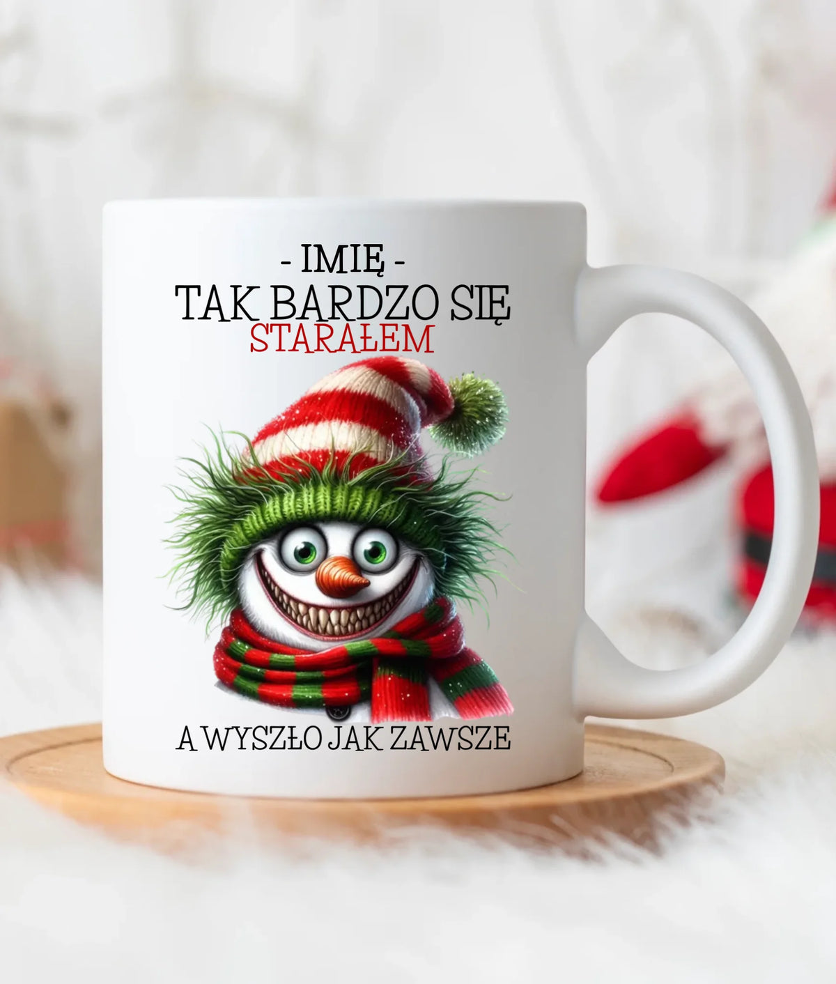 Kubek świąteczny z bałwanem - Tak bardzo się starałem - personalizowany BN120