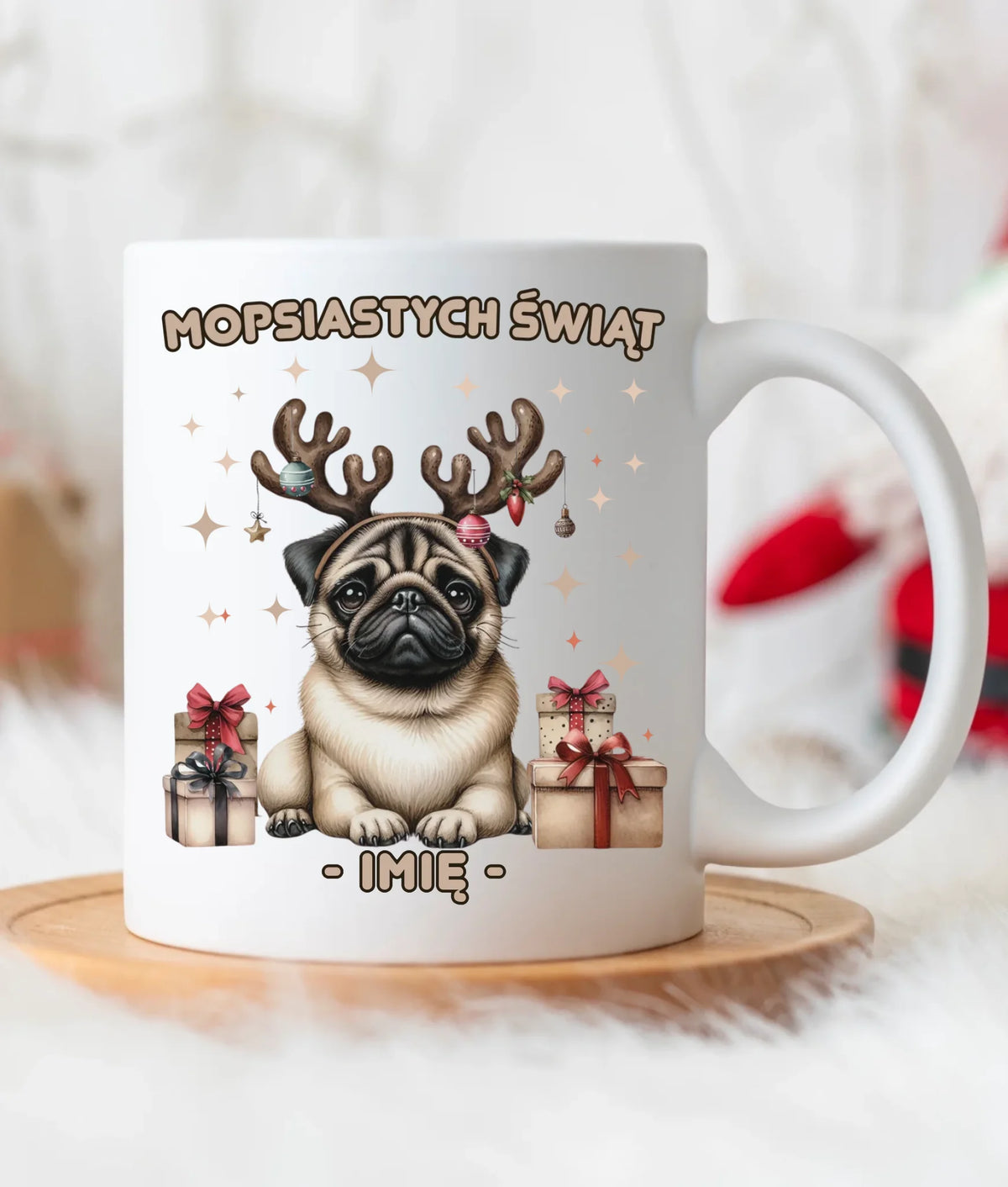 Kubek świąteczny - Mops Mopsiastych świąt - personalizowany BN91