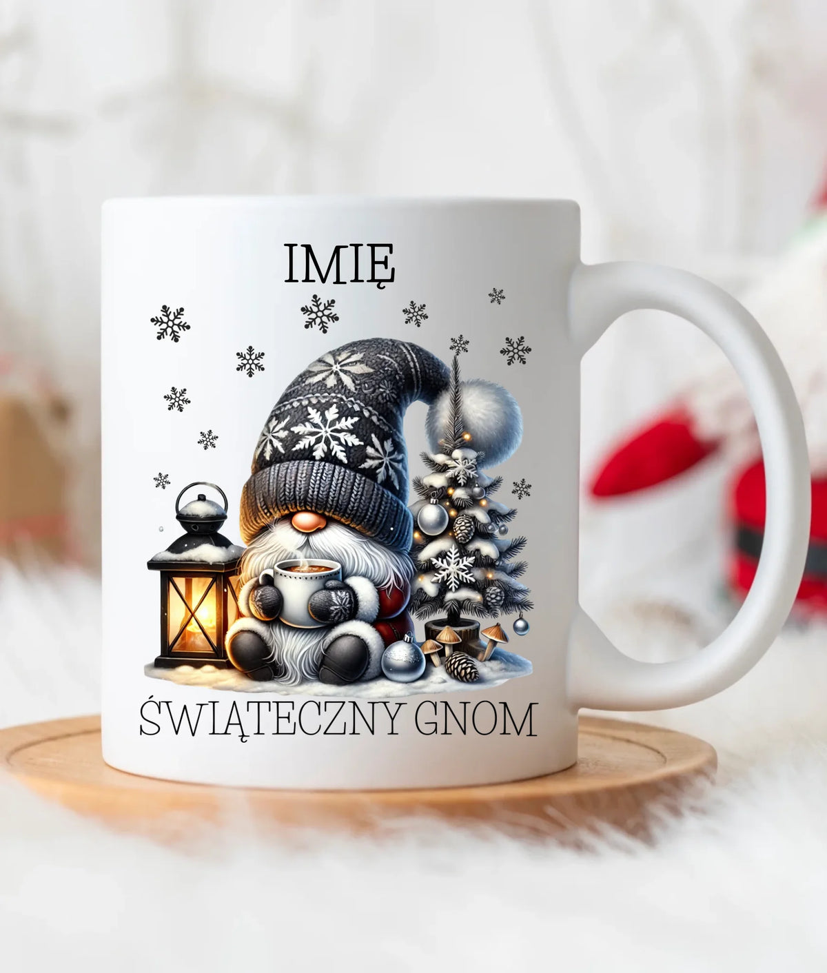 Kubek świąteczny - Gnom z czekoladą - personalizowany BN41
