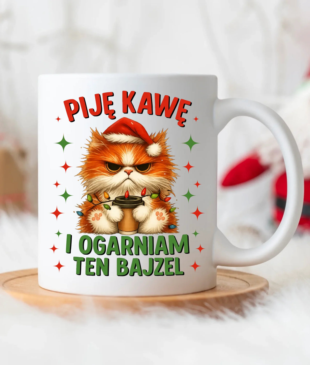 Kubek świąteczny - Kot Piję kawę i ogarniam ten bajzel BN39