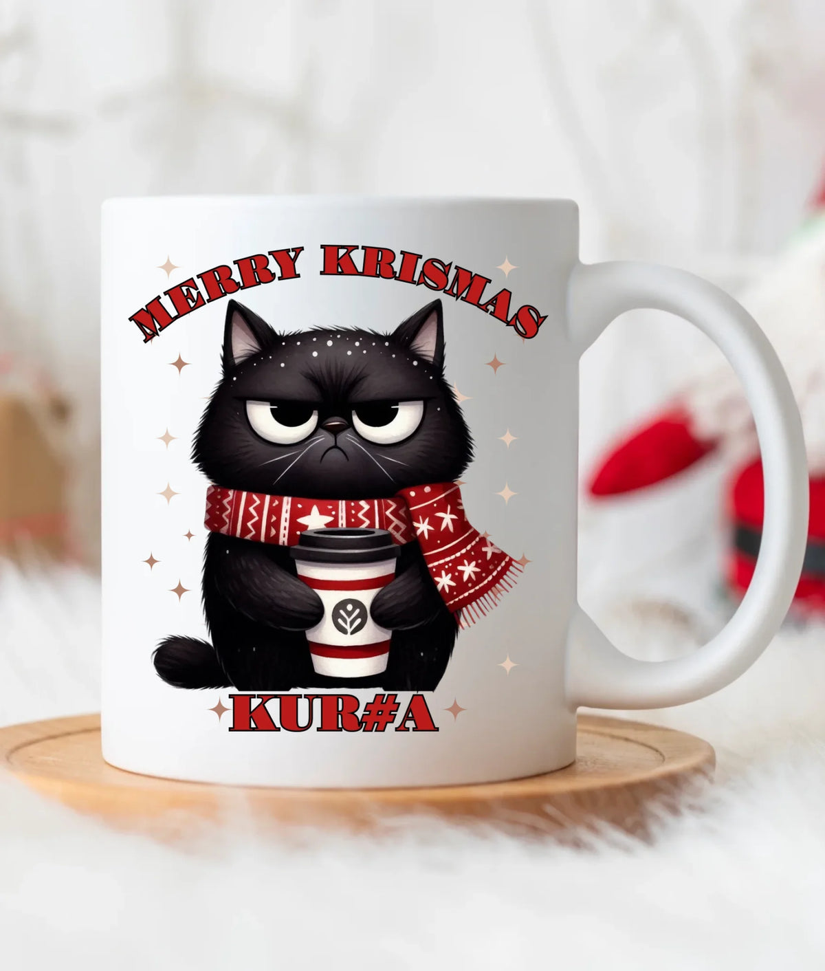 Kubek świąteczny - Zburczany kot Merry Krismas kur#a - bez cenzury BN34