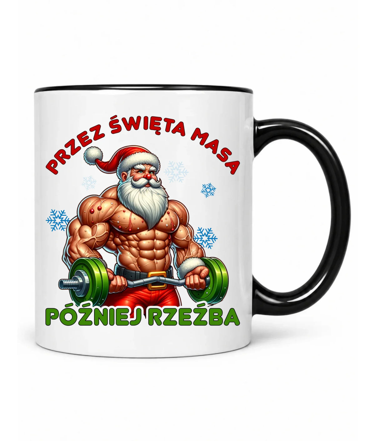 Kubek świąteczny - Mikołaj na siłowni - Przez święta masa, później rzeźba BN139