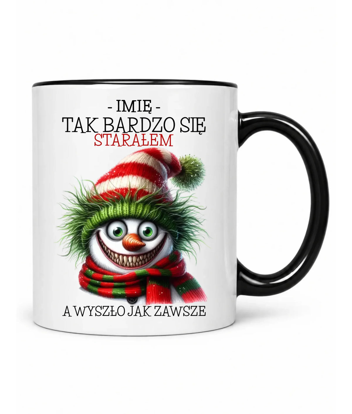 Kubek świąteczny z bałwanem - Tak bardzo się starałem - personalizowany BN120