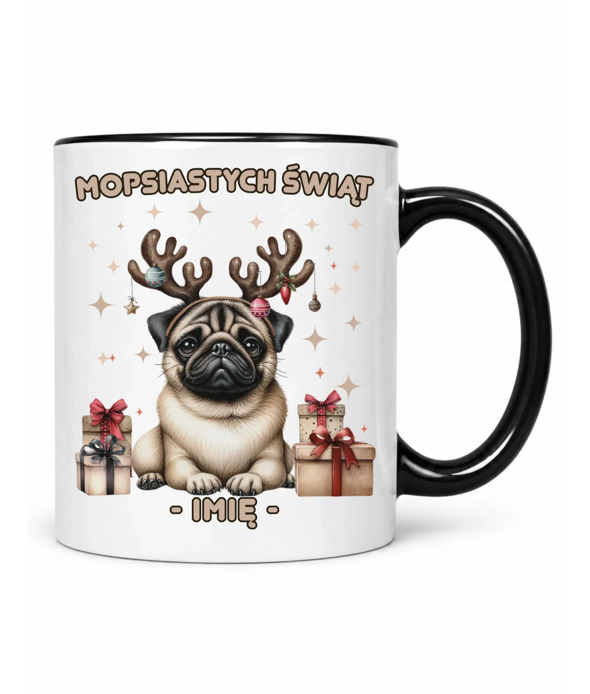 Kubek świąteczny - Mops Mopsiastych świąt - personalizowany BN91