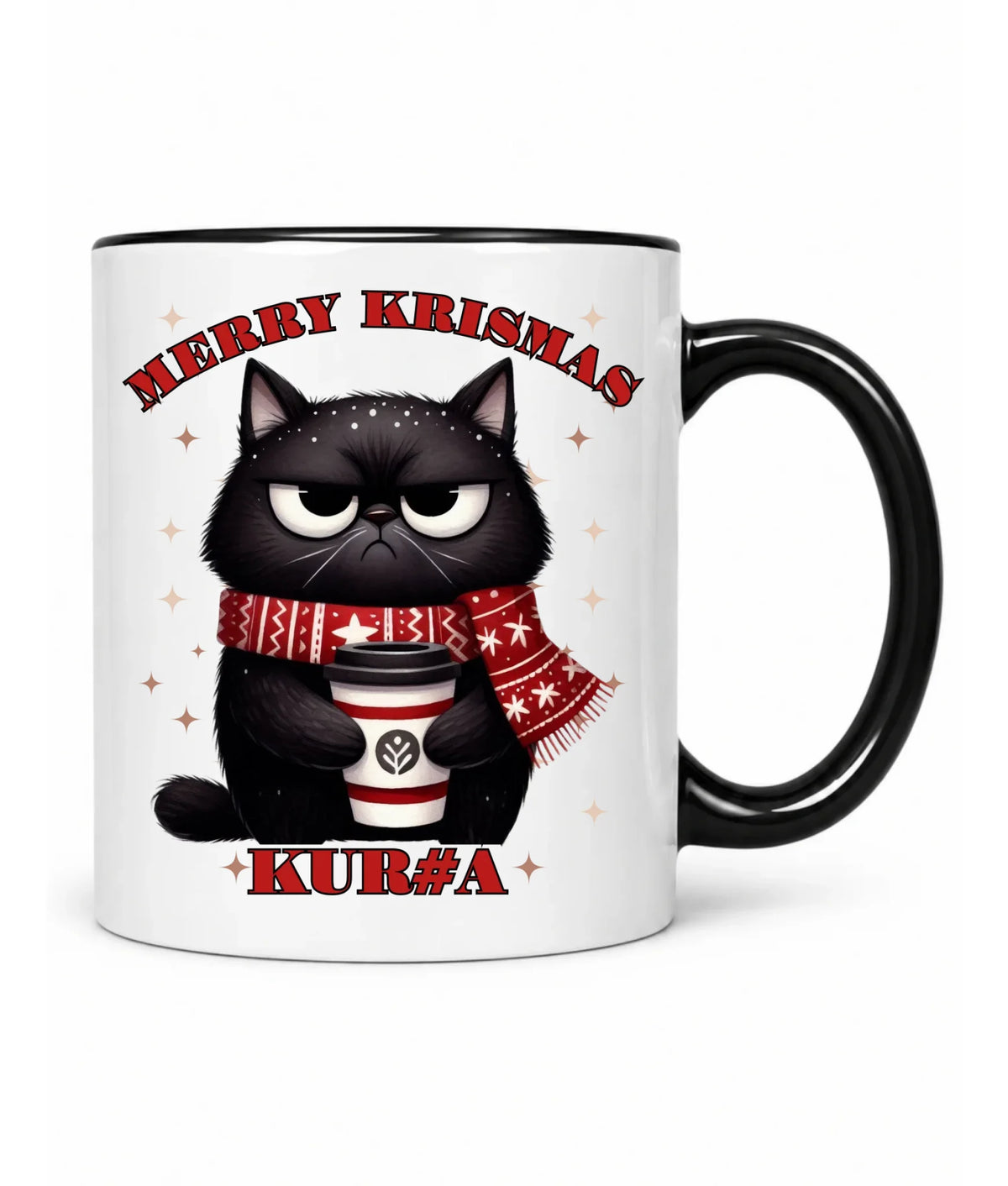 Kubek świąteczny - Zburczany kot Merry Krismas kur#a - bez cenzury BN34