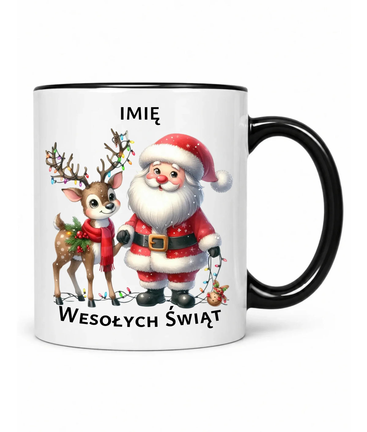 Kubek świąteczny - Mikołaj z reniferem - personalizowany BN09