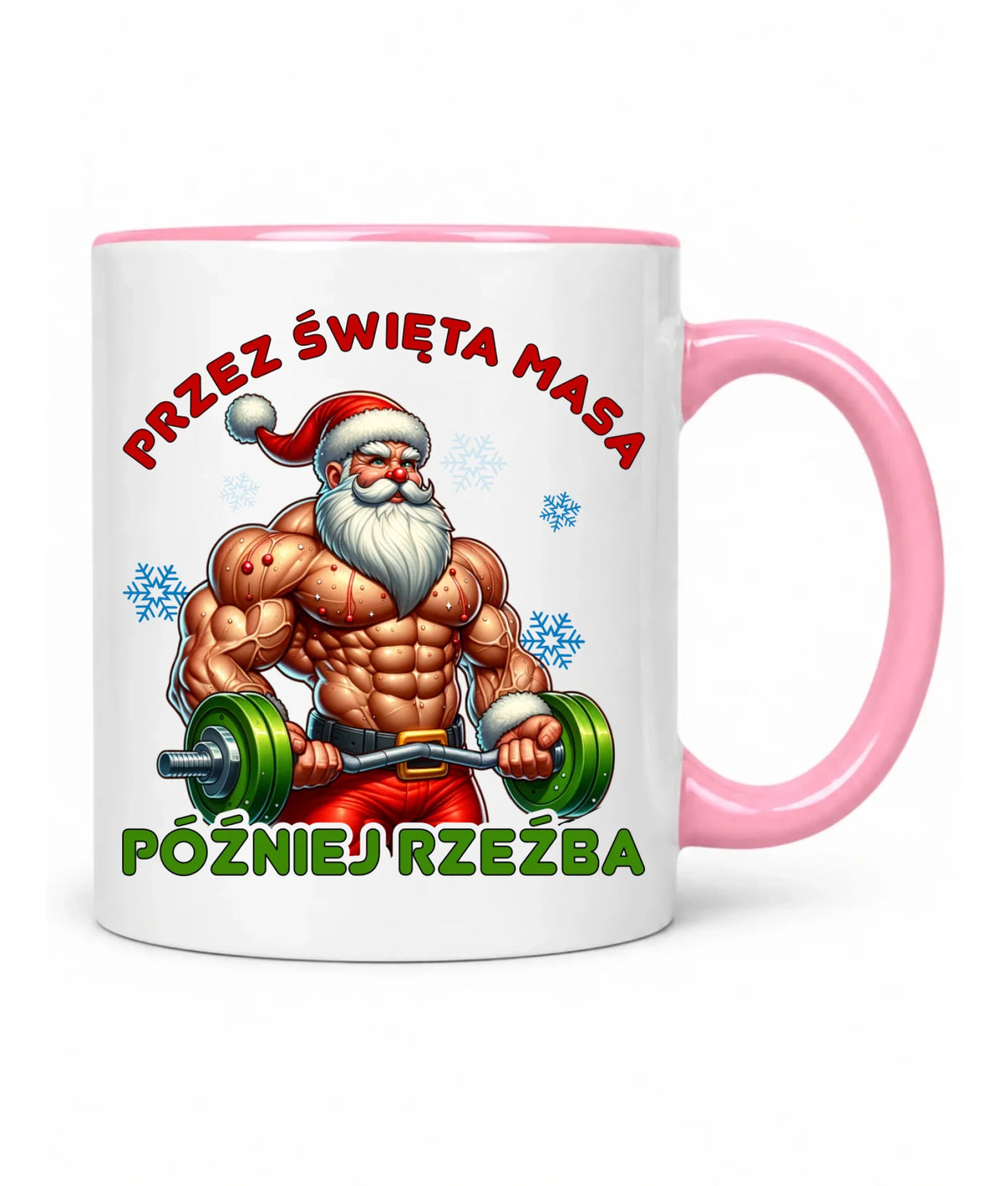 Kubek świąteczny - Mikołaj na siłowni - Przez święta masa, później rzeźba BN139