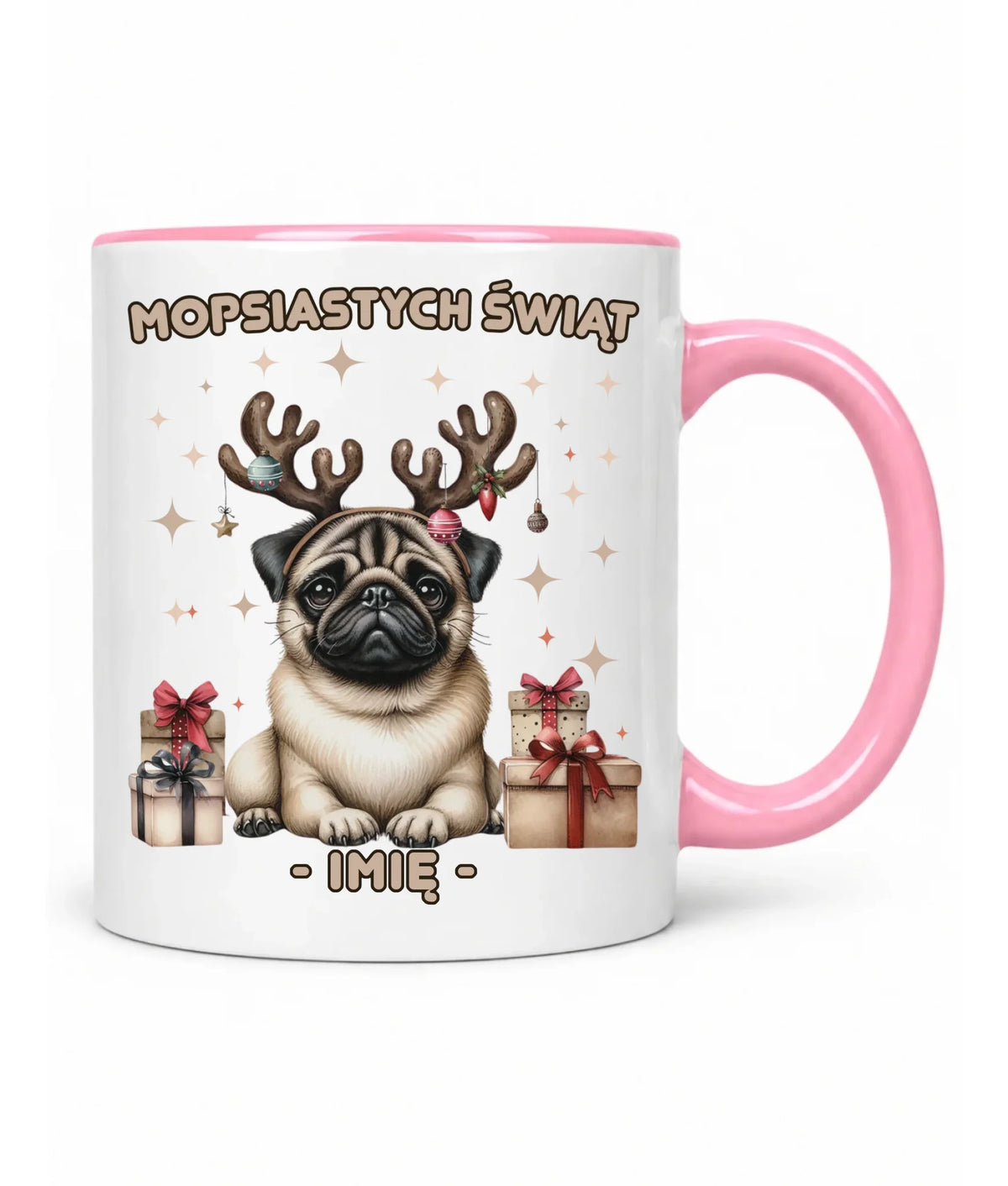 Kubek świąteczny - Mops Mopsiastych świąt - personalizowany BN91