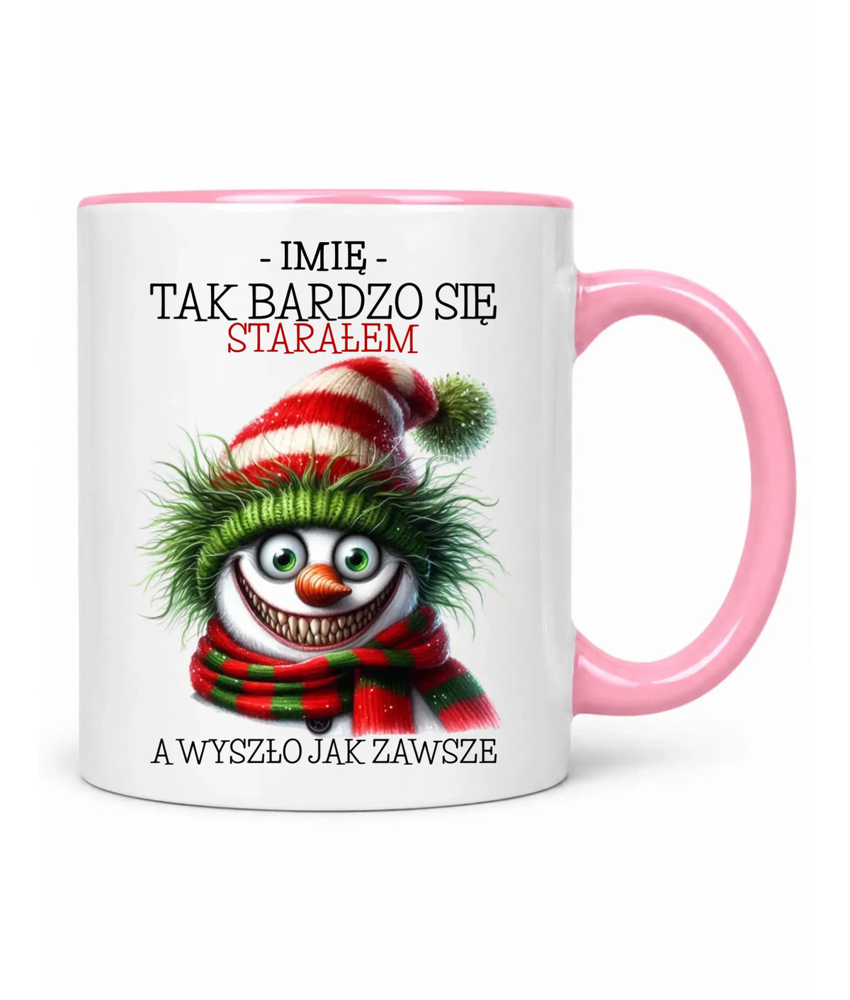 Kubek świąteczny z bałwanem - Tak bardzo się starałem - personalizowany BN120