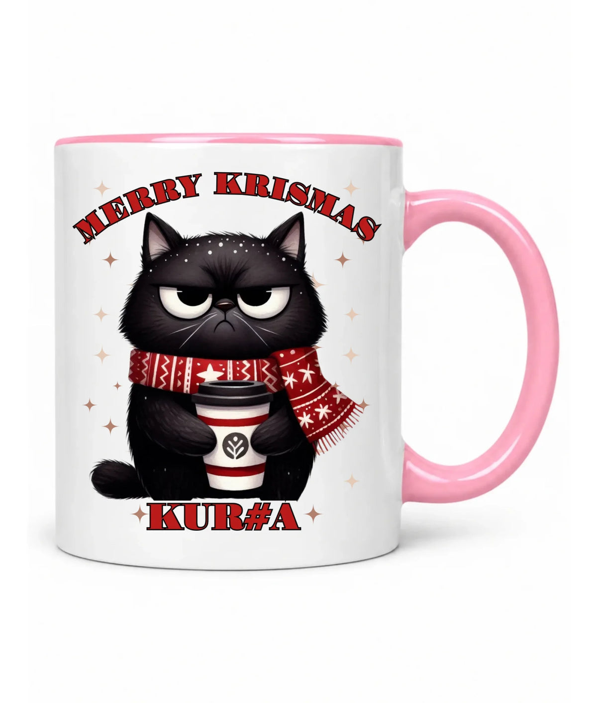 Kubek świąteczny - Zburczany kot Merry Krismas kur#a - bez cenzury BN34