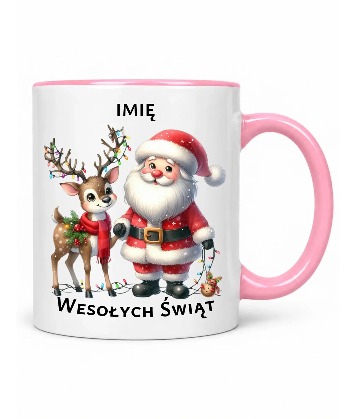 Kubek świąteczny - Mikołaj z reniferem - personalizowany BN09