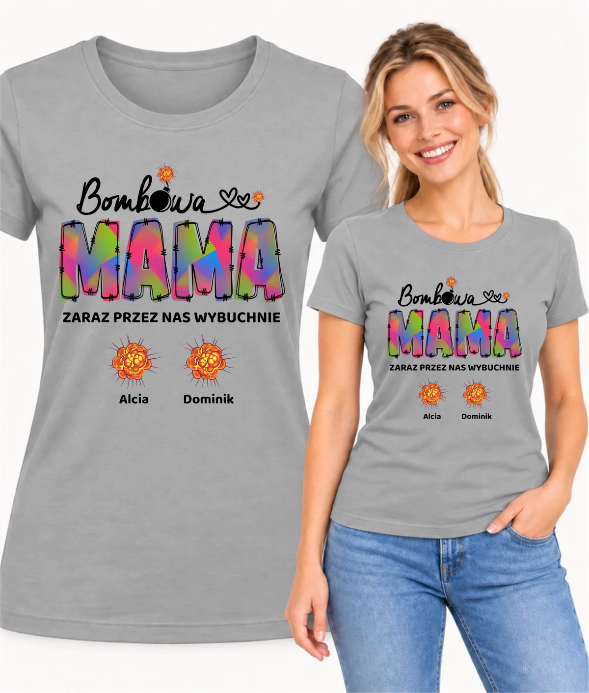Koszulka dla mamy z imionami dzieci - Bombowa mama - personalizowana DM53