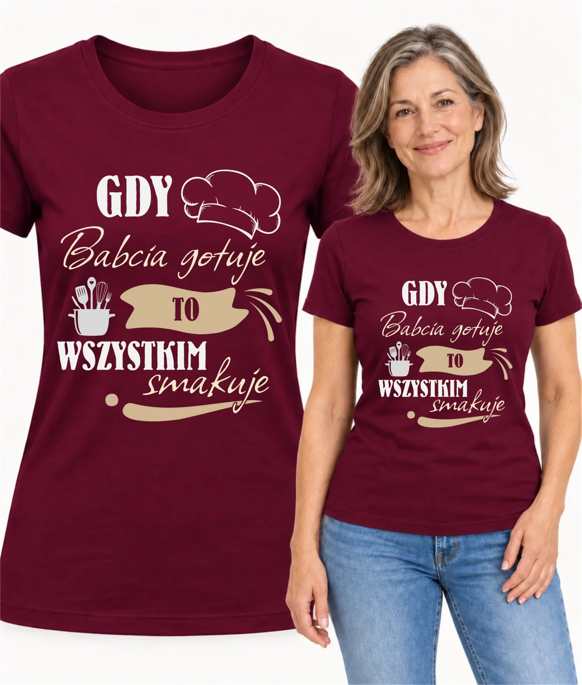 Koszulka dla babci - Gdy babcia gotuje to wszystkim smakuje B36
