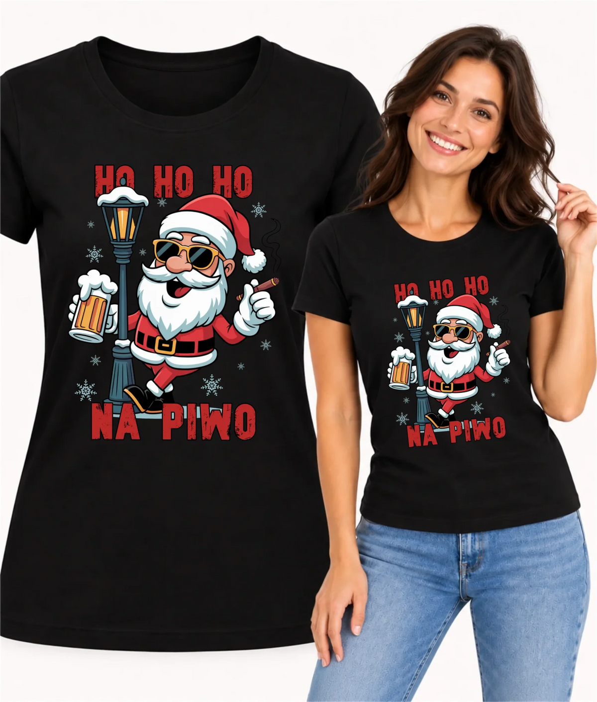 Koszulka damska świąteczna - Mikołaj Ho ho ho na piwo BN64