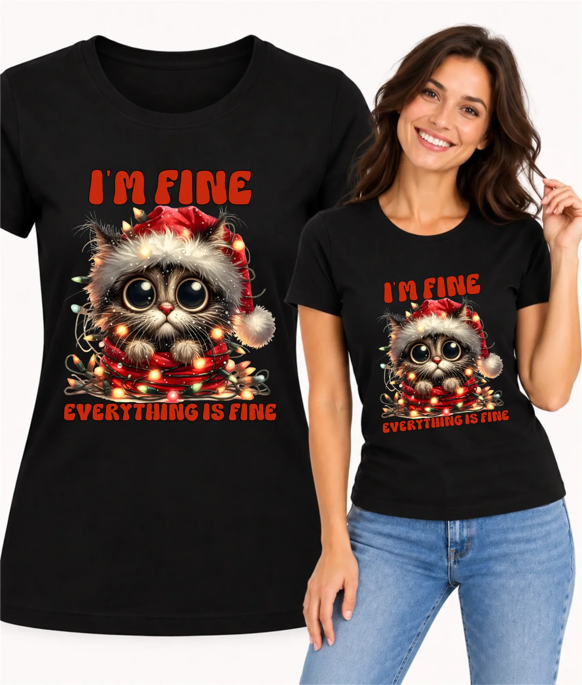 Koszulka damska świąteczna - Kotek I'm fine everything is fine BN67