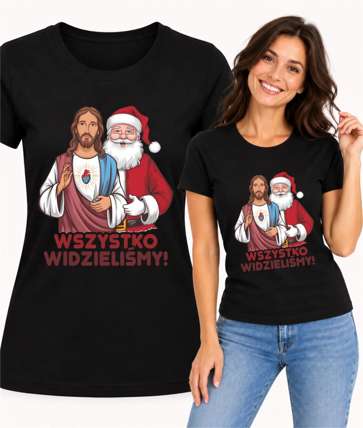 Koszulka damska świąteczna - Jezus i Mikołaj Wszystko widzieliśmy BN89