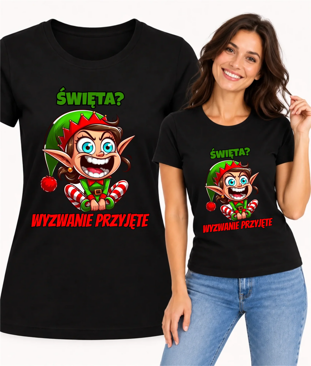 Koszulka damska świąteczna - Skrzat Wyzwanie przyjęte BN100