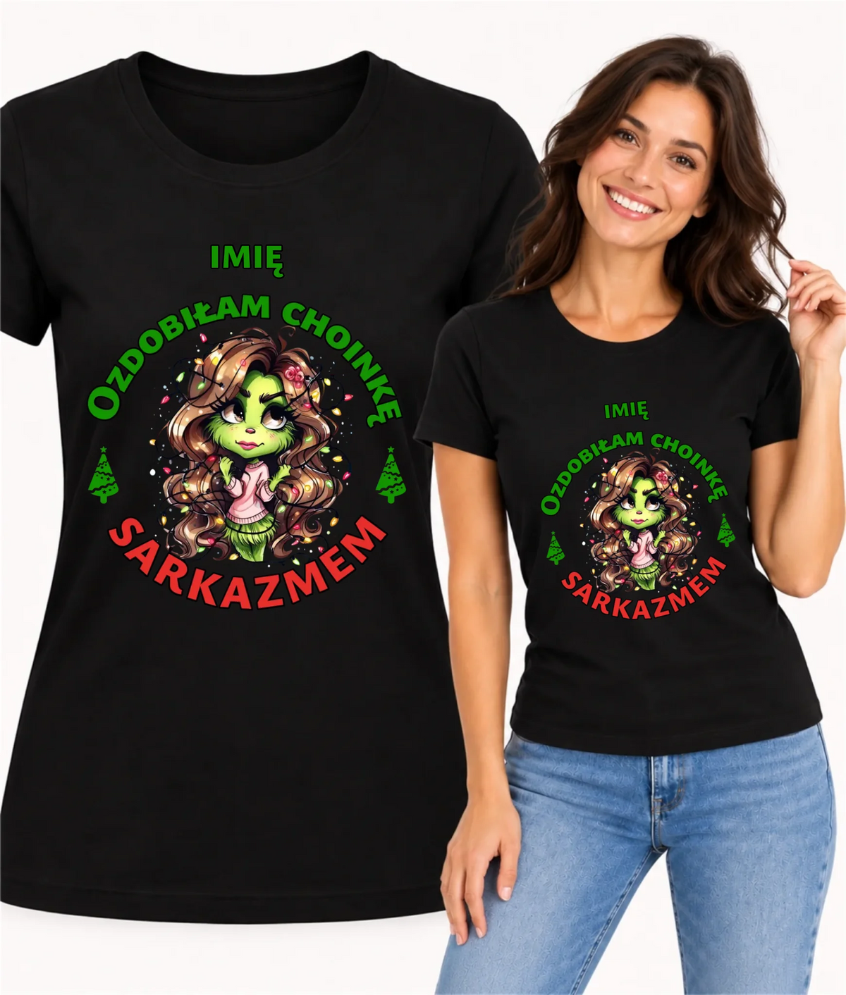 Koszulka damska świąteczna - Grinch - Ozdobiłam choinkę sarkazmem - personalizowana BN115