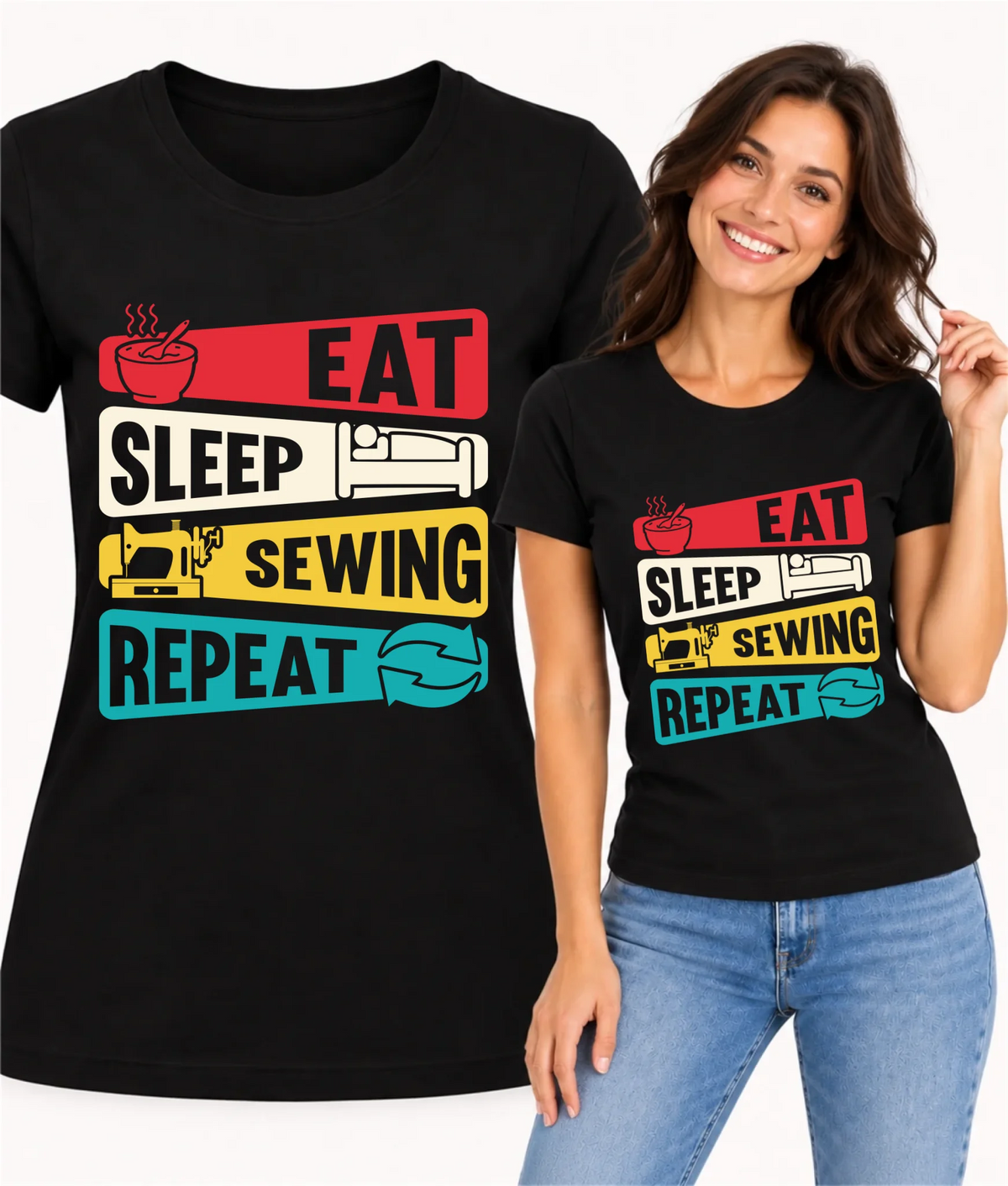 Koszulka damska szyciowa dla krawcowej - Eat sleep sewing repeat HS21