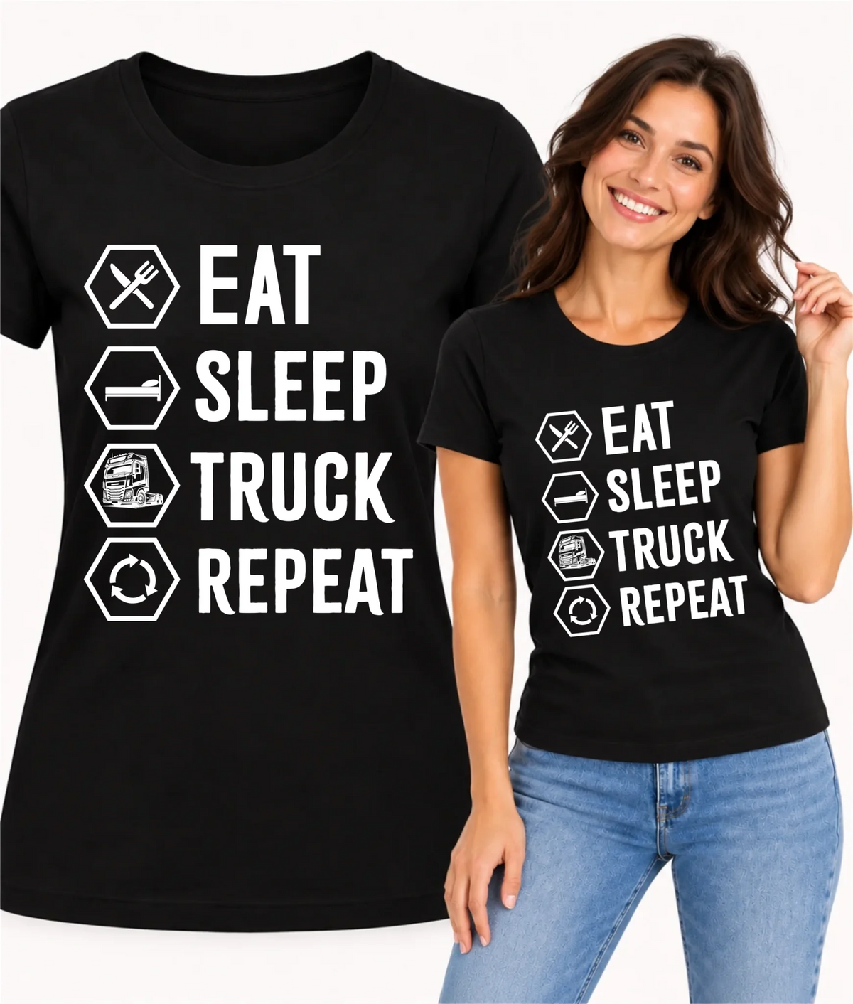 Koszulka damska dla kierowcy ciężarówki - Eat Sleep Truck Repeat ZKT05