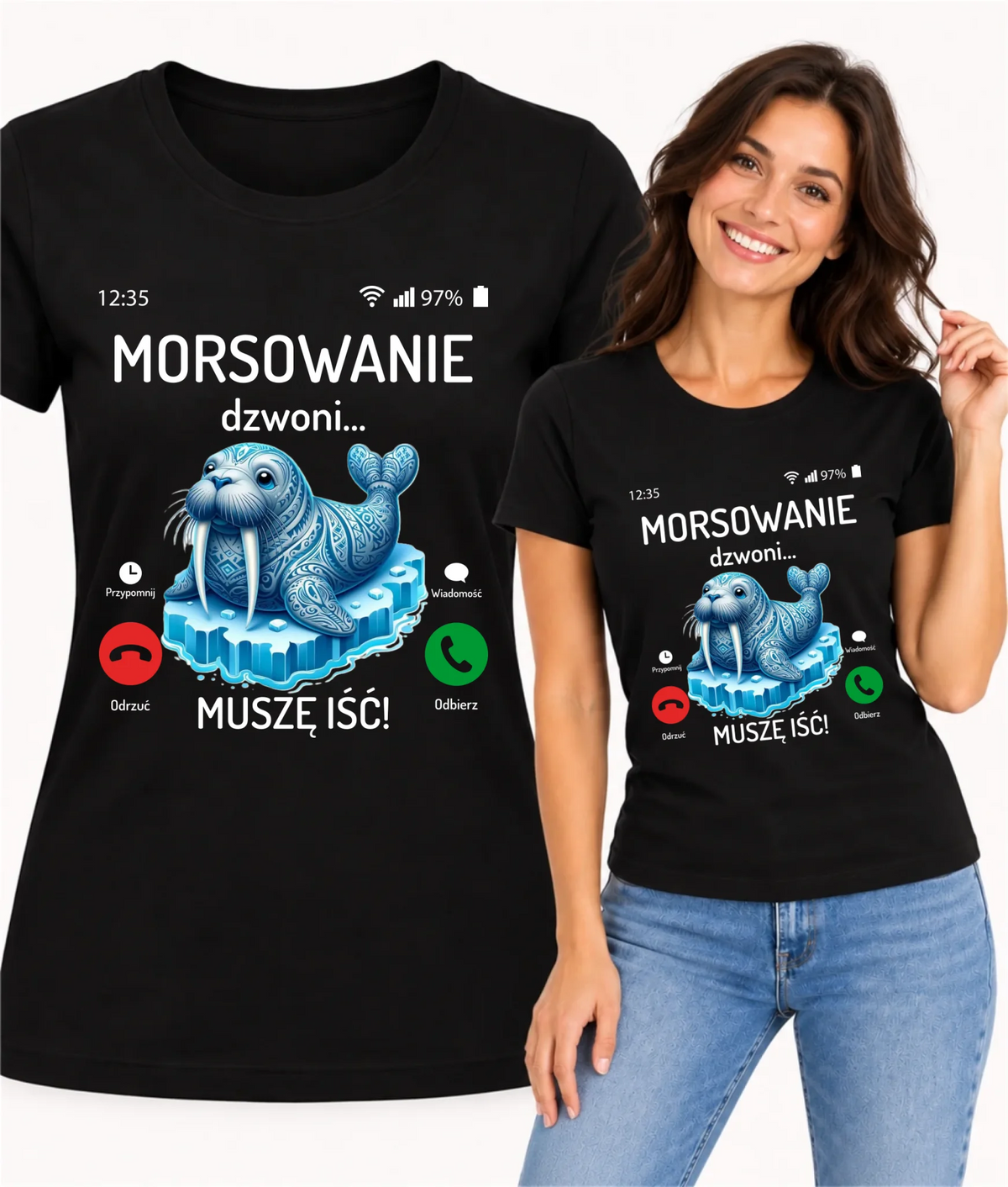Koszulka damska - prezent dla morsa - Morsowanie dzwoni muszę iść - Mors HM04