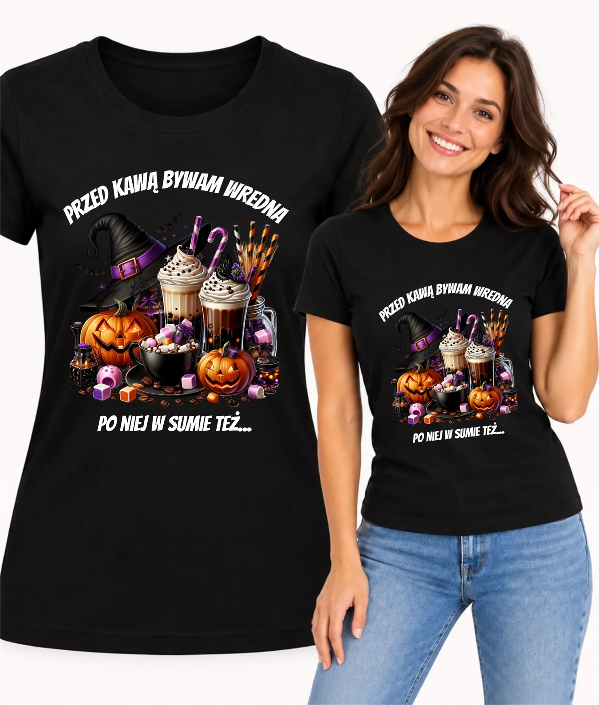Koszulka damska Halloween – Przed kawą bywam wredna, po niej w sumie też HL30