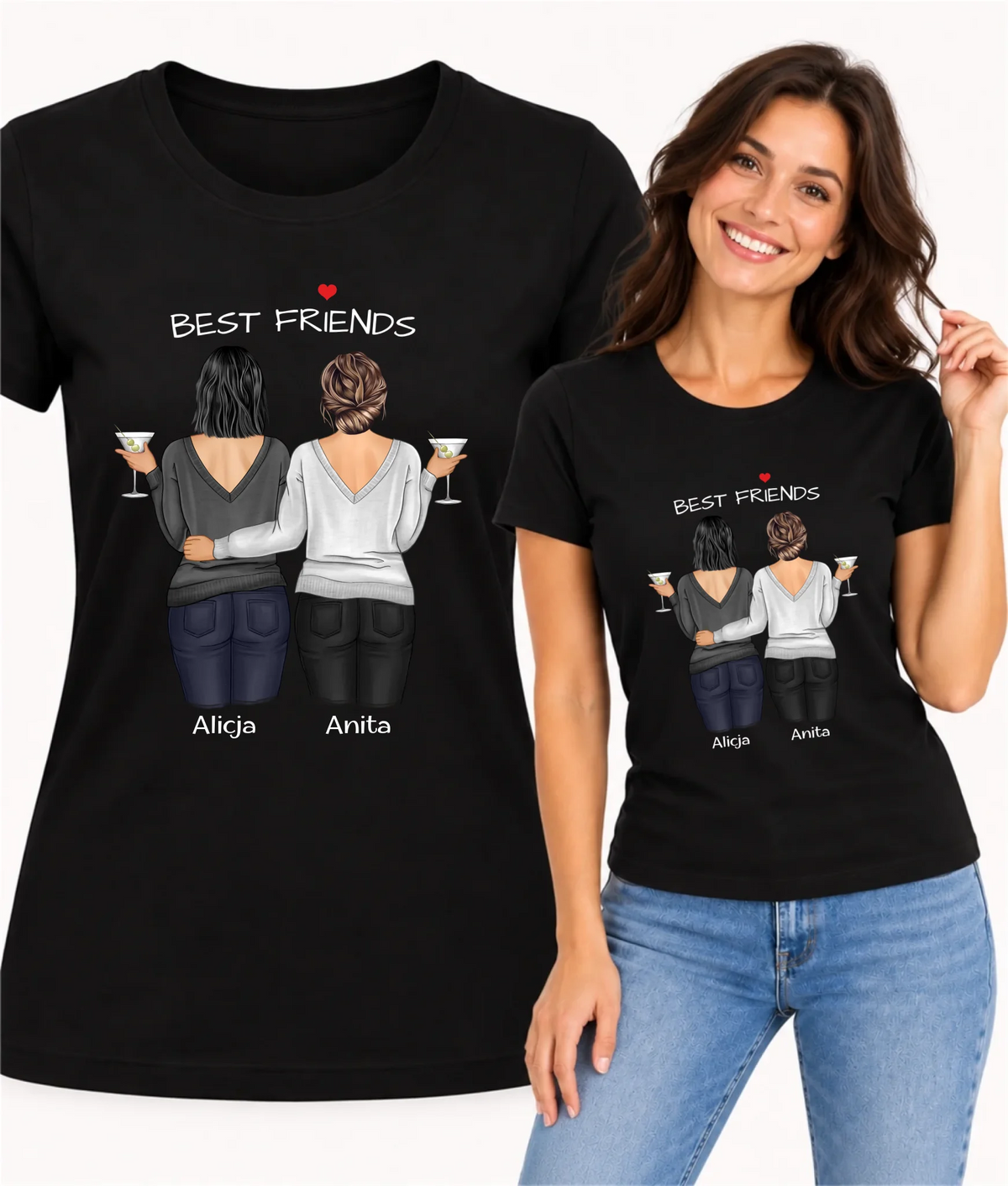 Koszulka damska - prezent dla przyjaciółki - Best Friends - personalizowane postacie 2-4 osoby PR03