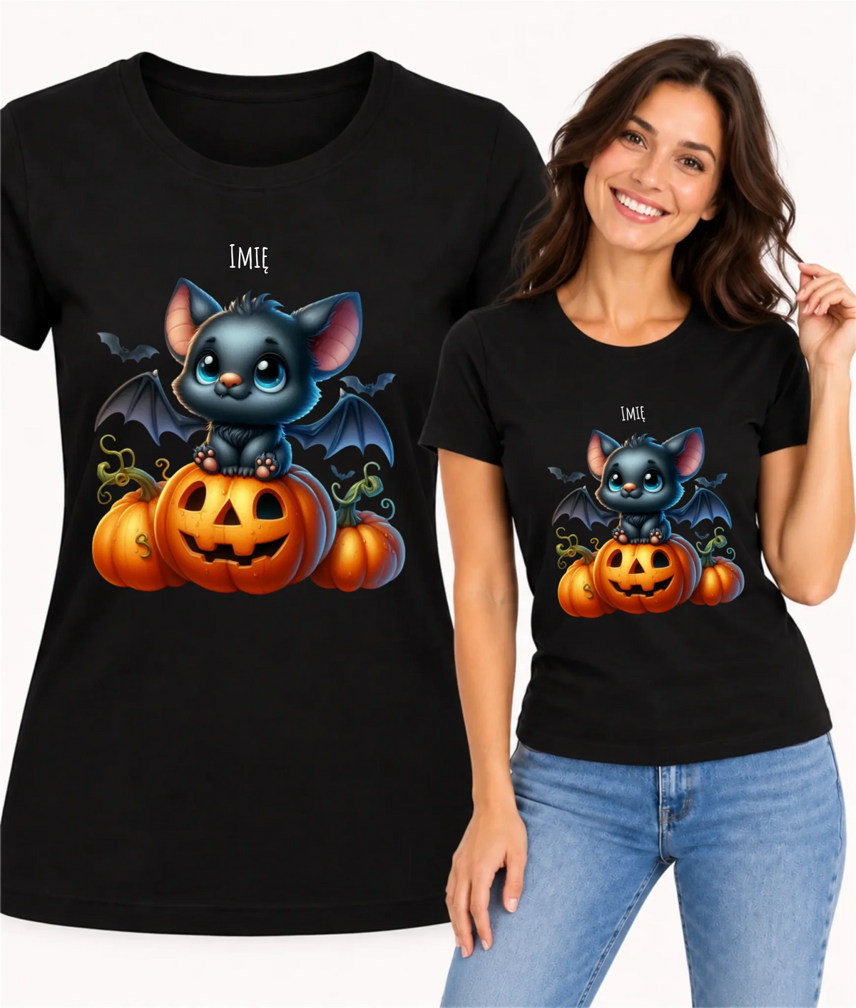 Koszulka damska halloweenowa - Słodki nietoperz z dynią - personalizowana HL09
