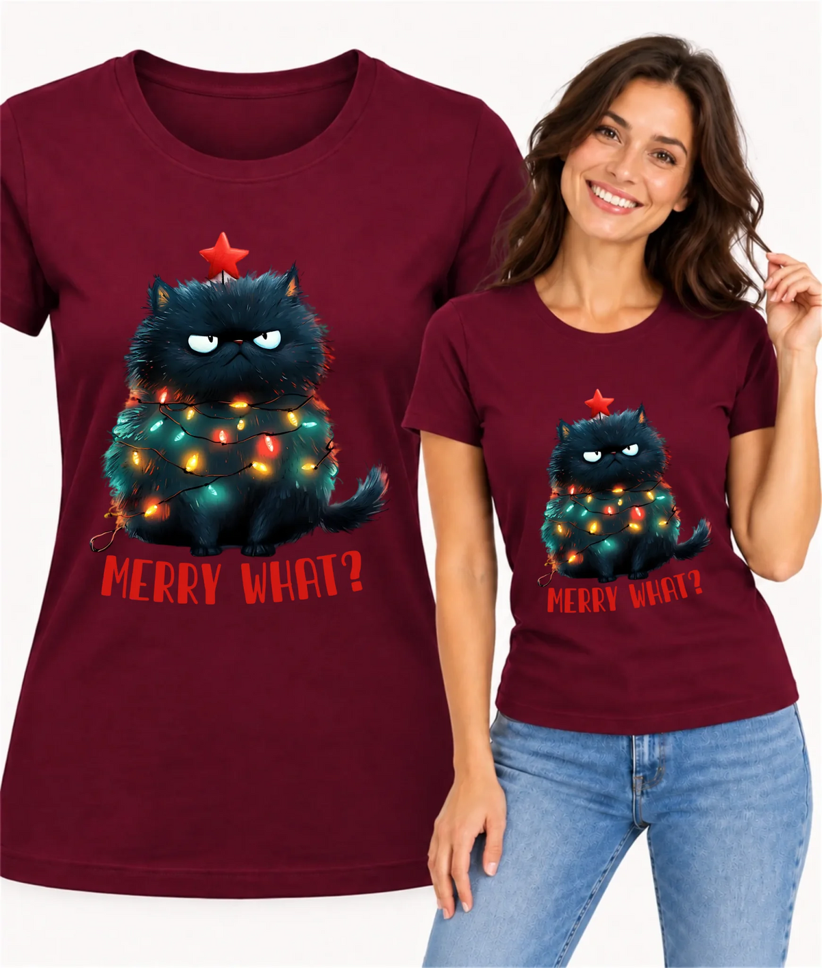 Koszulka damska świąteczna - Grumpy Cat Merry what? BN37