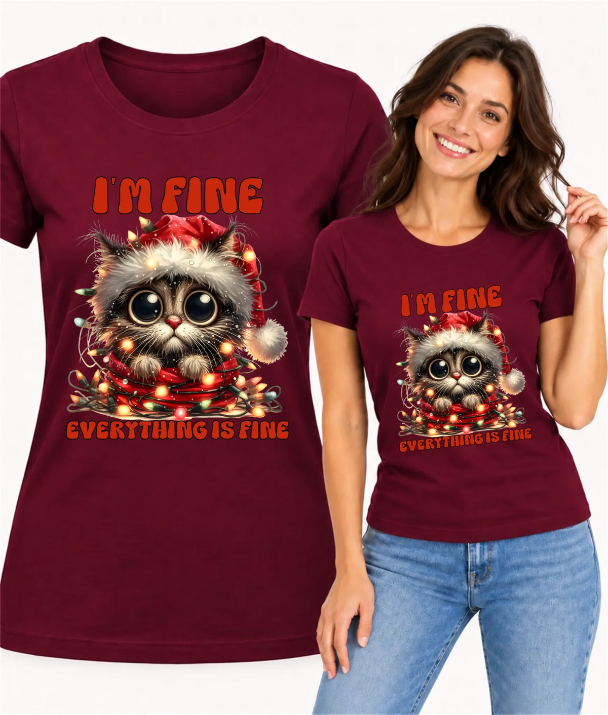Koszulka damska świąteczna - Kotek I'm fine everything is fine BN67
