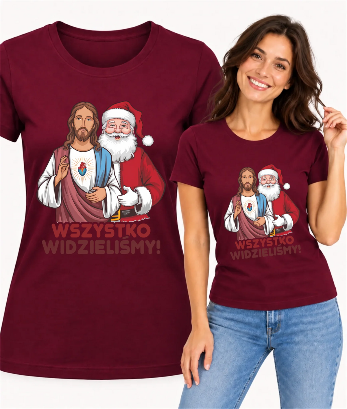 Koszulka damska świąteczna - Jezus i Mikołaj Wszystko widzieliśmy BN89