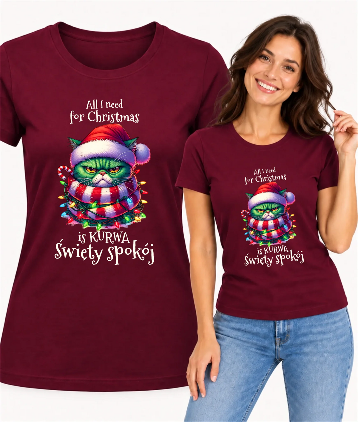 Koszulka damska świąteczna - All I need for Christmas is ku*wa święty spokój - bez cenzury BN101