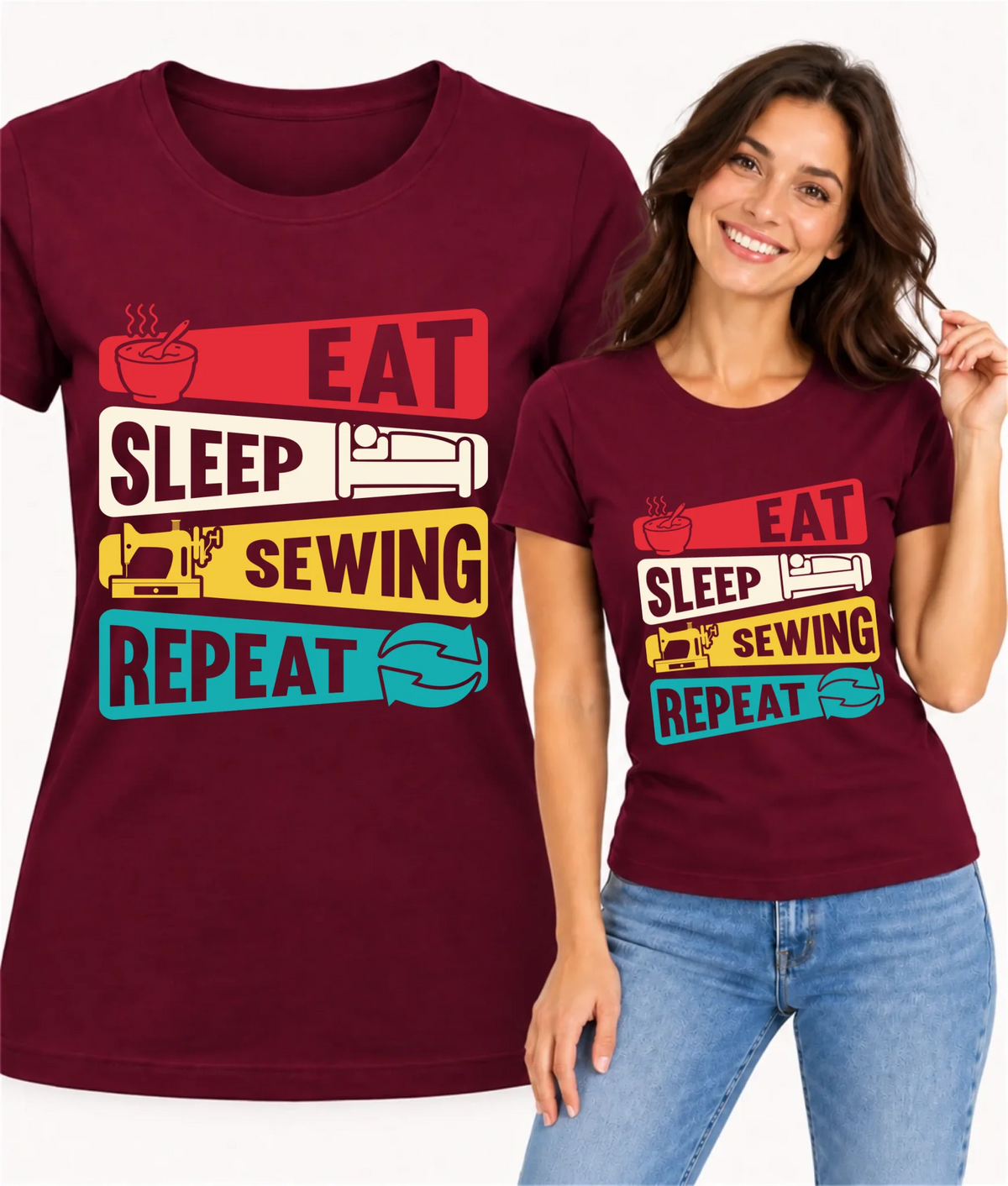Koszulka damska szyciowa dla krawcowej - Eat sleep sewing repeat HS21