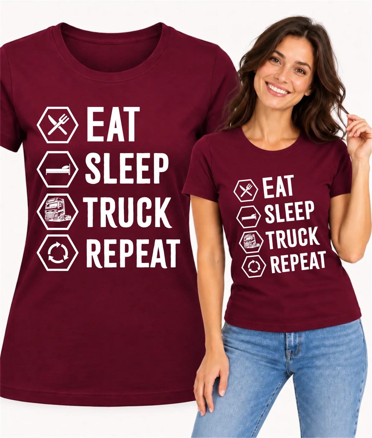 Koszulka damska dla kierowcy ciężarówki - Eat Sleep Truck Repeat ZKT05