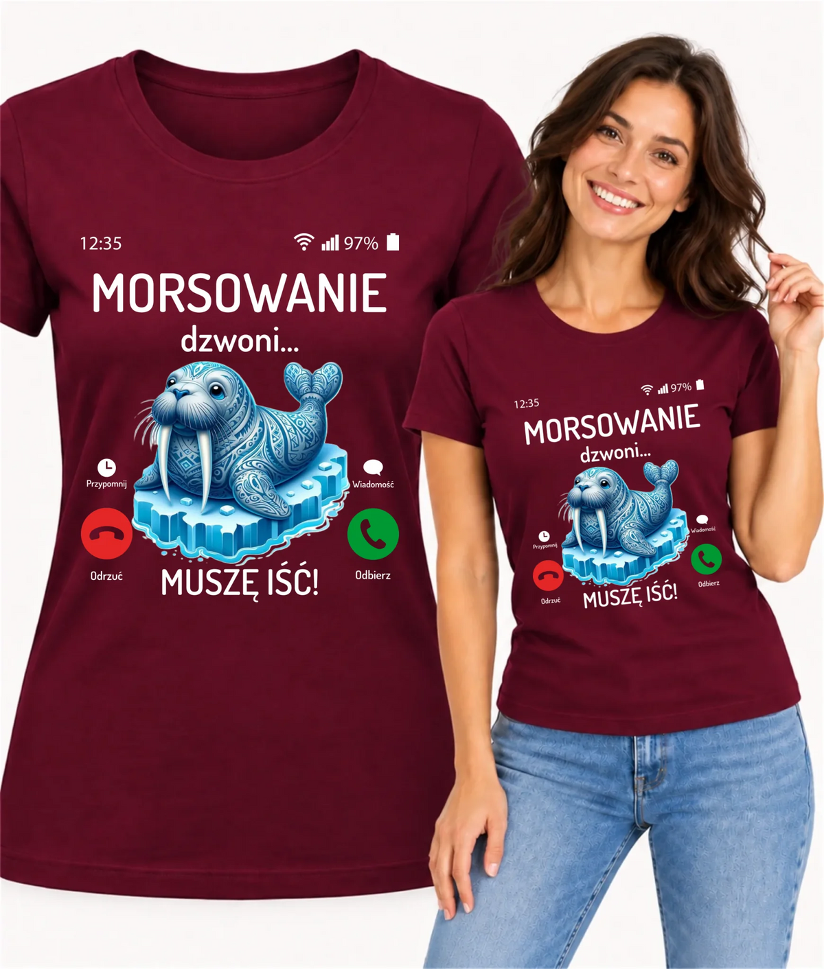 Koszulka damska - prezent dla morsa - Morsowanie dzwoni muszę iść - Mors HM04