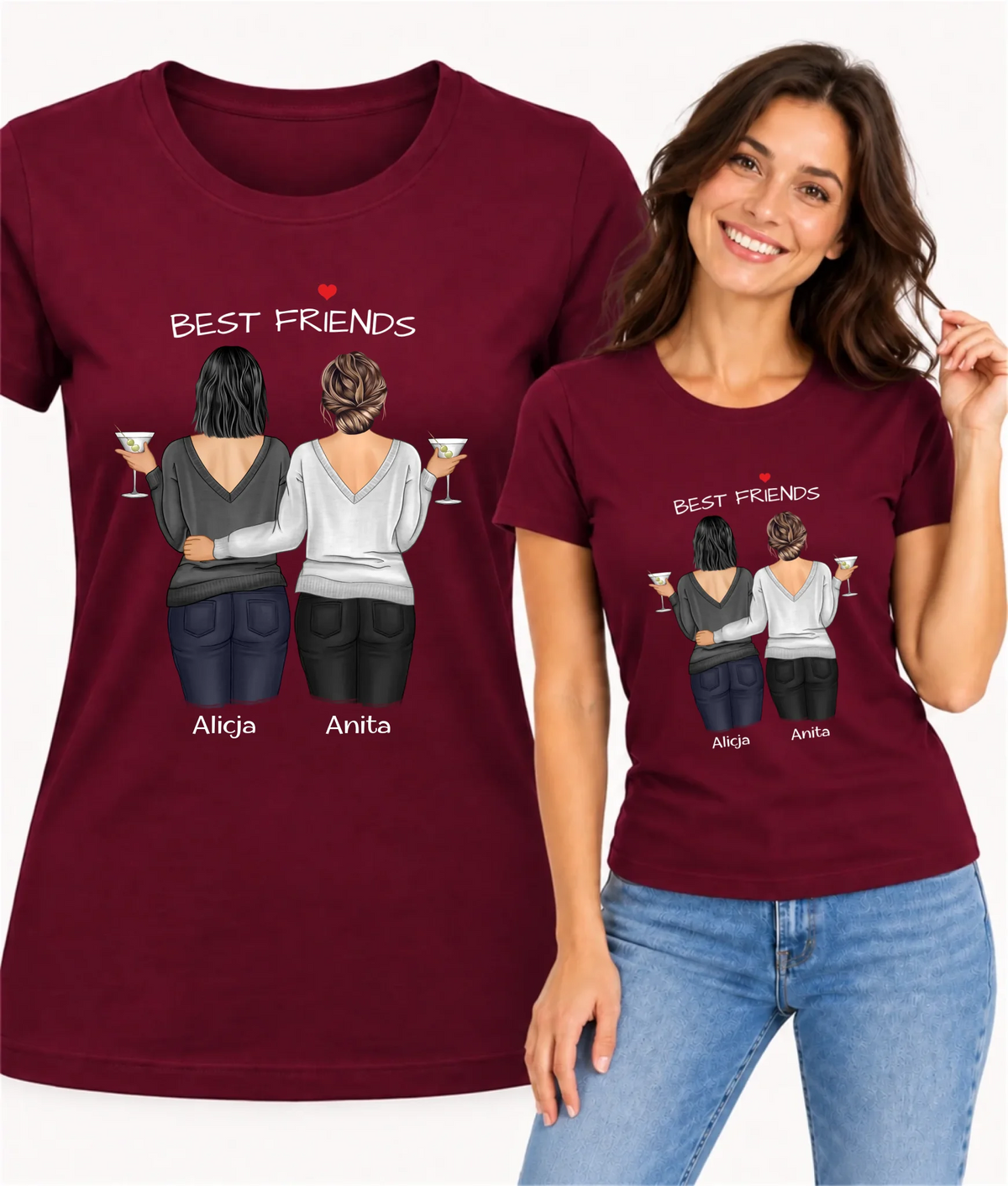 Koszulka damska - prezent dla przyjaciółki - Best Friends - personalizowane postacie 2-4 osoby PR03