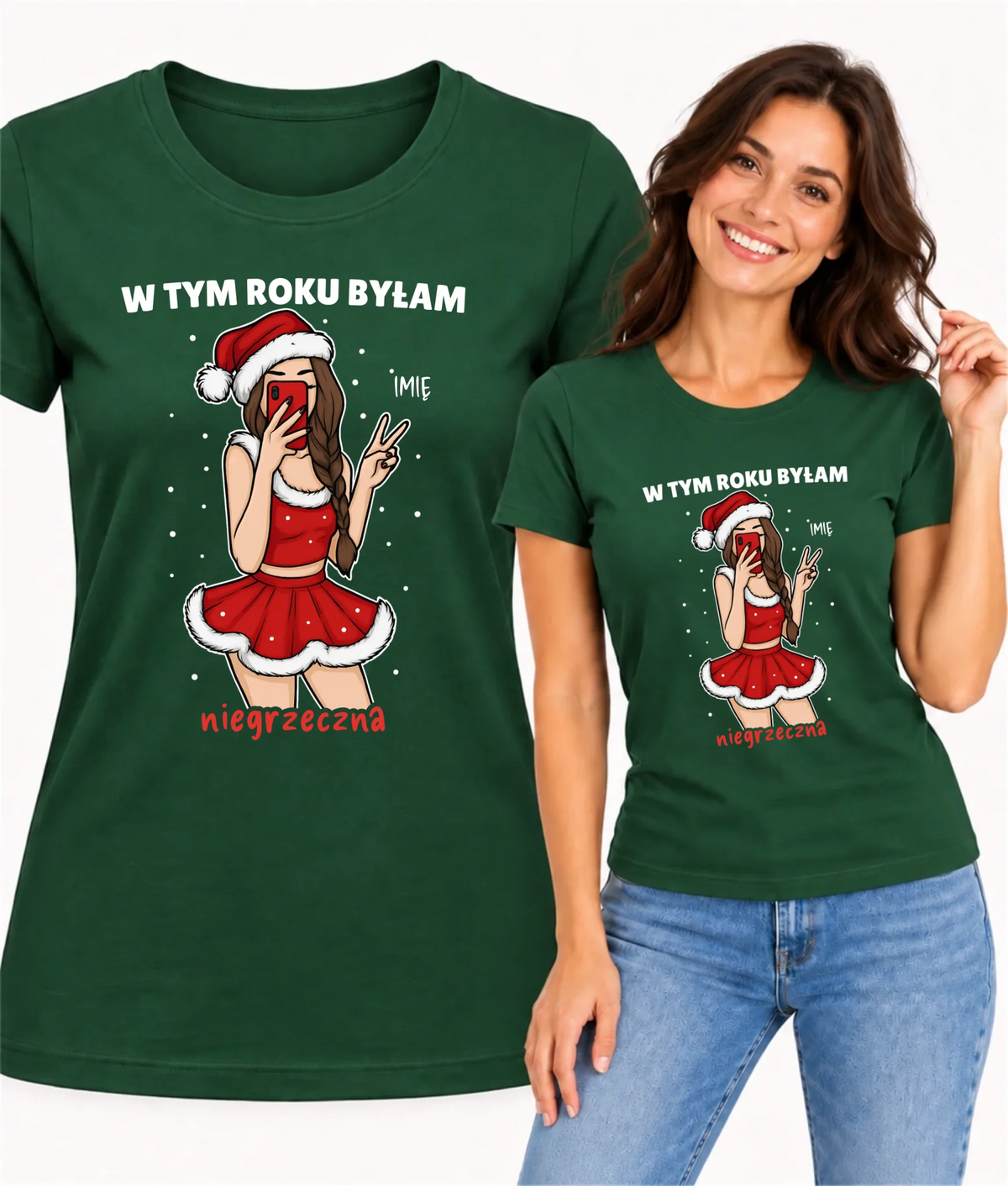 Koszulka damska świąteczna - W tym toku byłam niegrzeczna - personalizowana BN21
