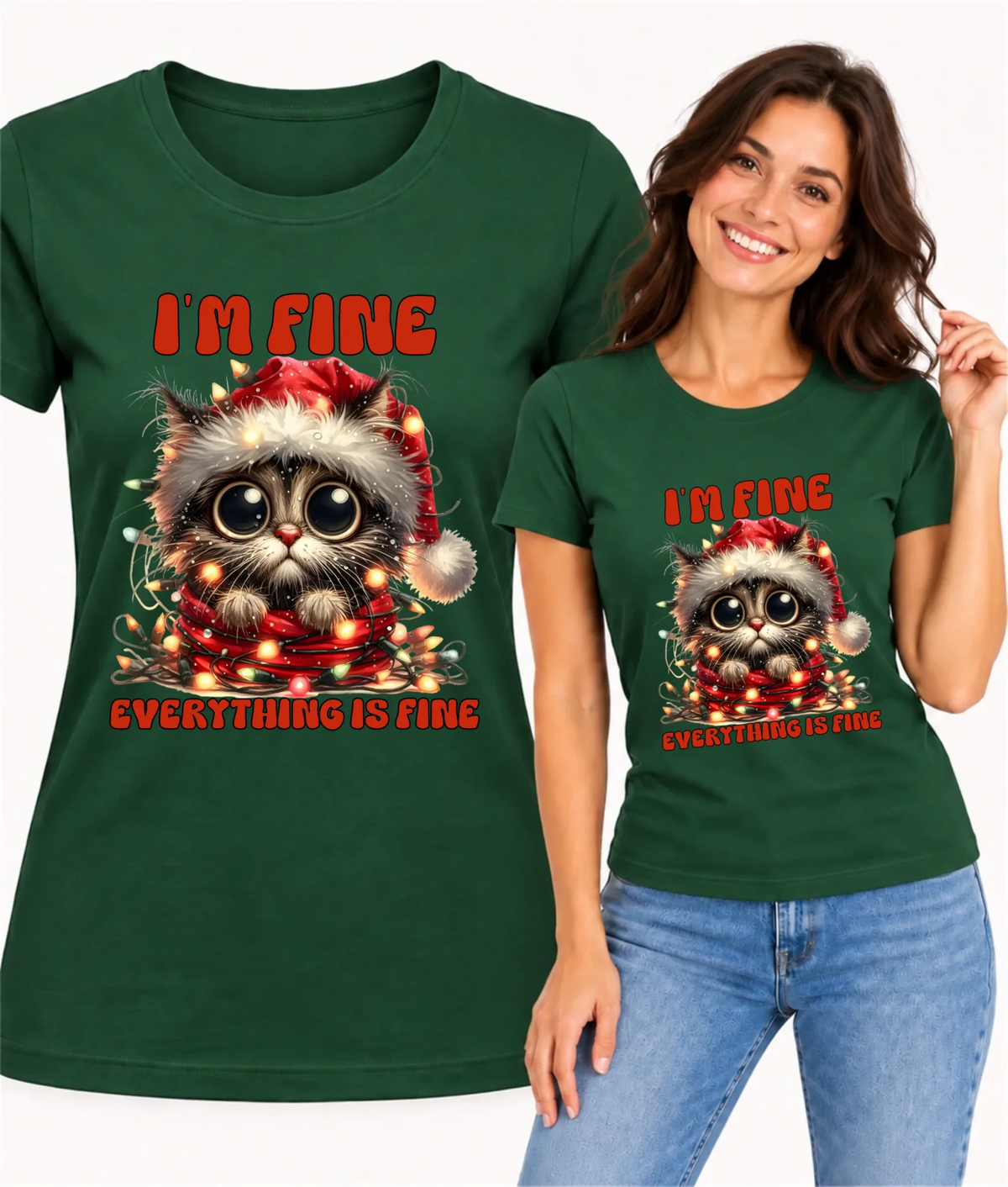 Koszulka damska świąteczna - Kotek I'm fine everything is fine BN67