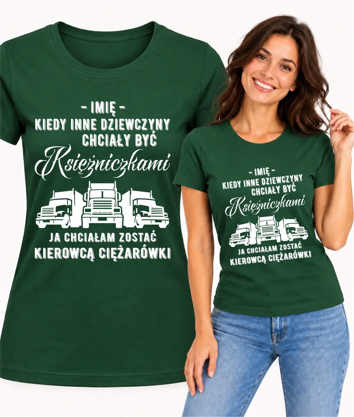 Koszulka damska dla kierowcy ciężarówki - Nie chciałam być księżniczką - personalizowana ZKT08