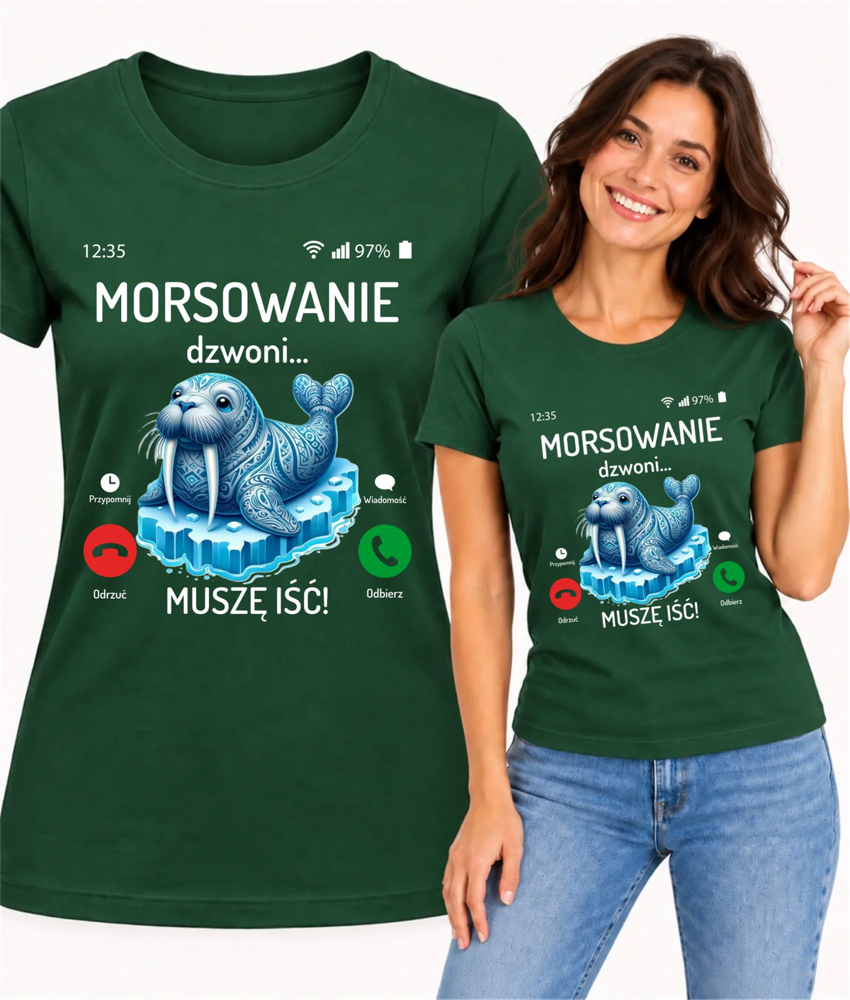 Koszulka damska - prezent dla morsa - Morsowanie dzwoni muszę iść - Mors HM04