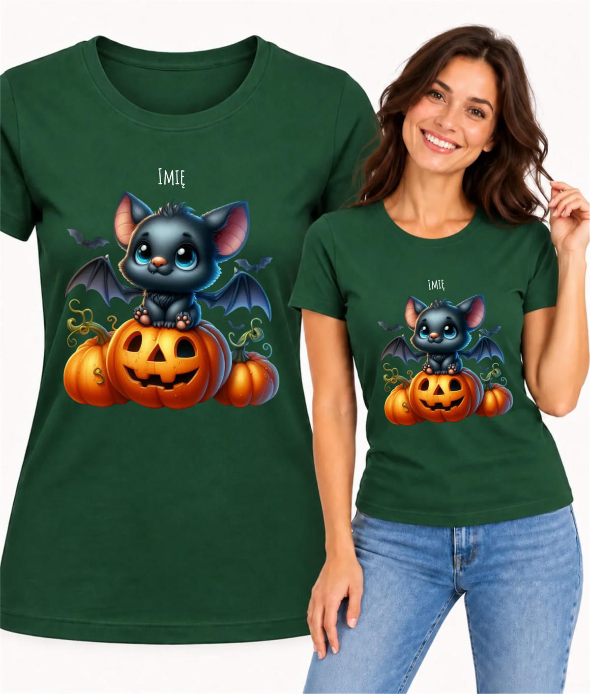 Koszulka damska halloweenowa - Słodki nietoperz z dynią - personalizowana HL09