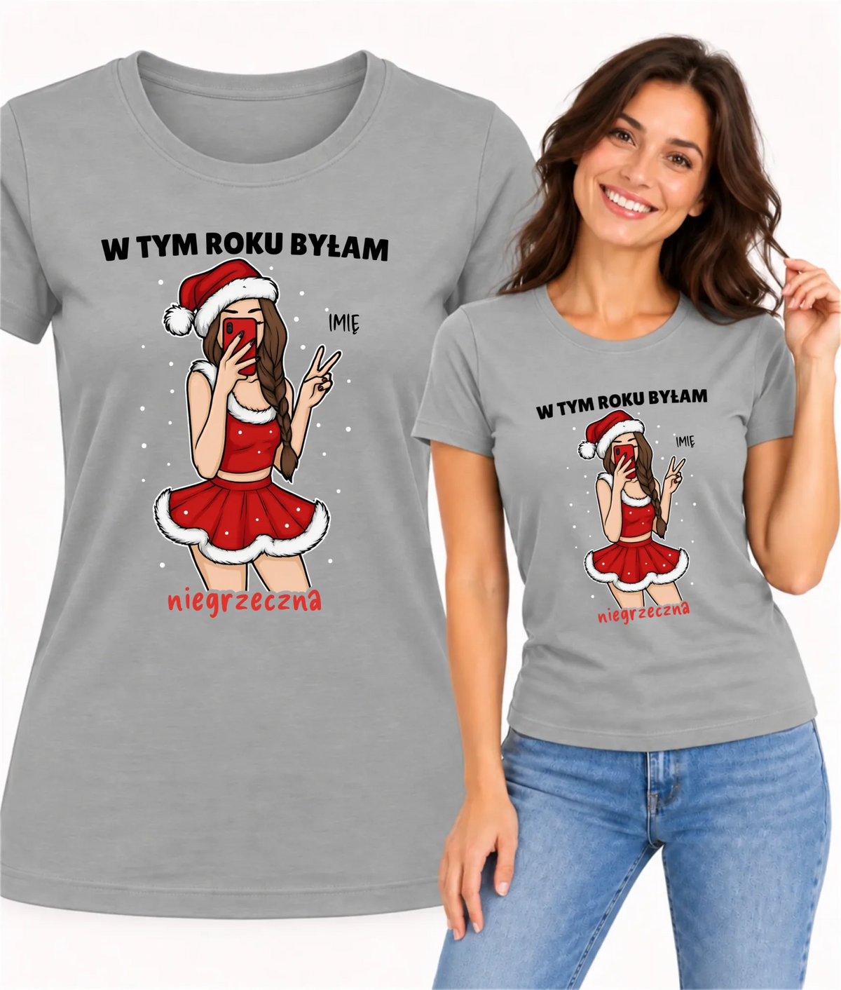 Koszulka damska świąteczna - W tym toku byłam niegrzeczna - personalizowana BN21