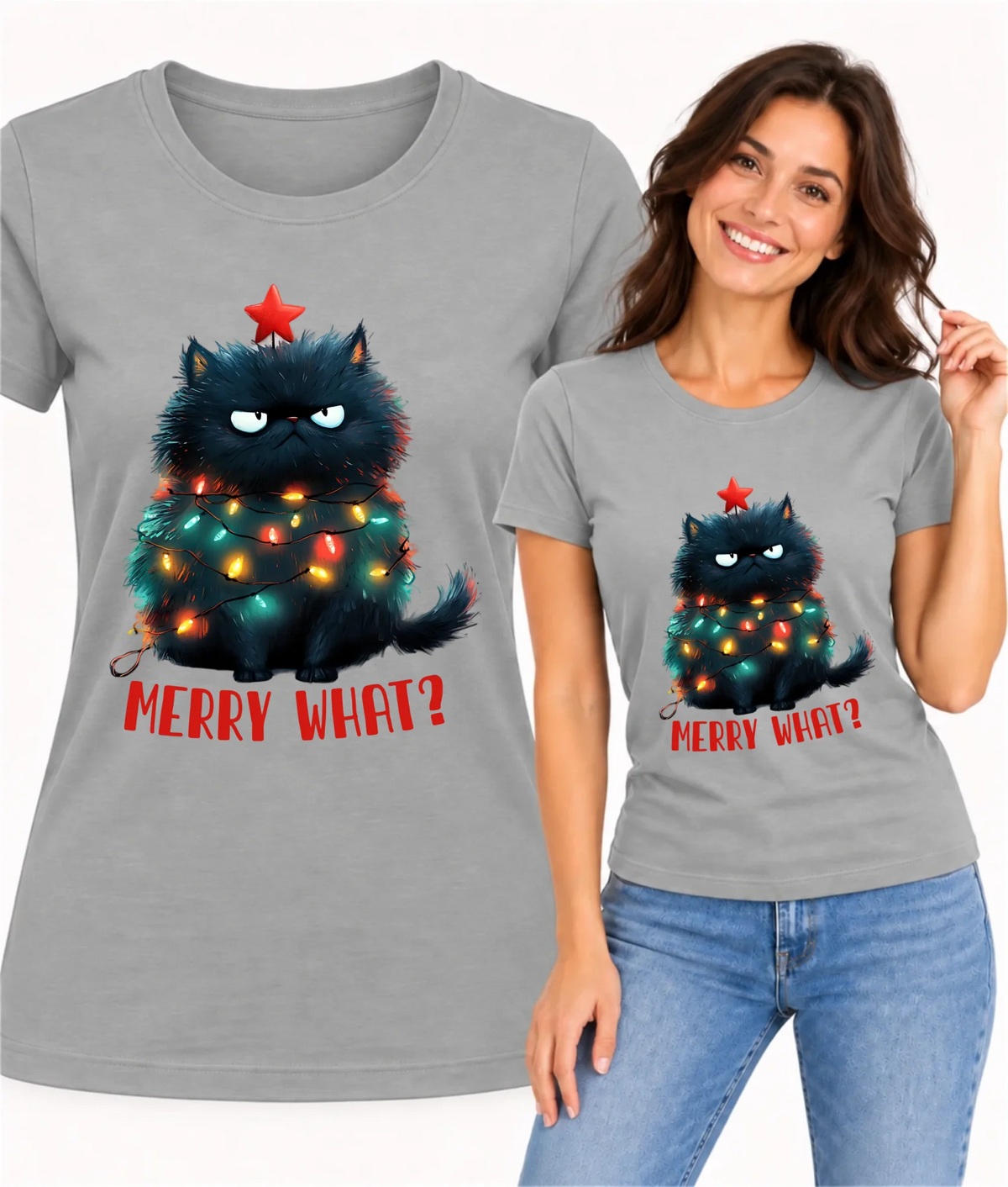Koszulka damska świąteczna - Grumpy Cat Merry what? BN37