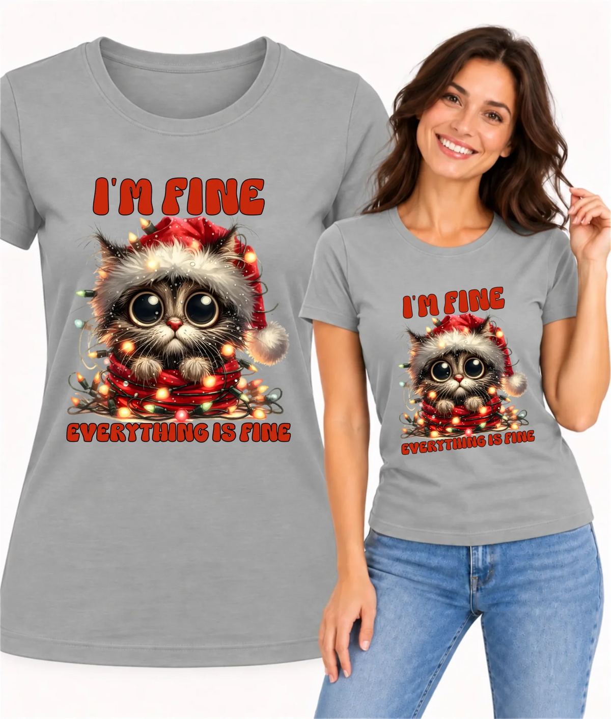 Koszulka damska świąteczna - Kotek I'm fine everything is fine BN67