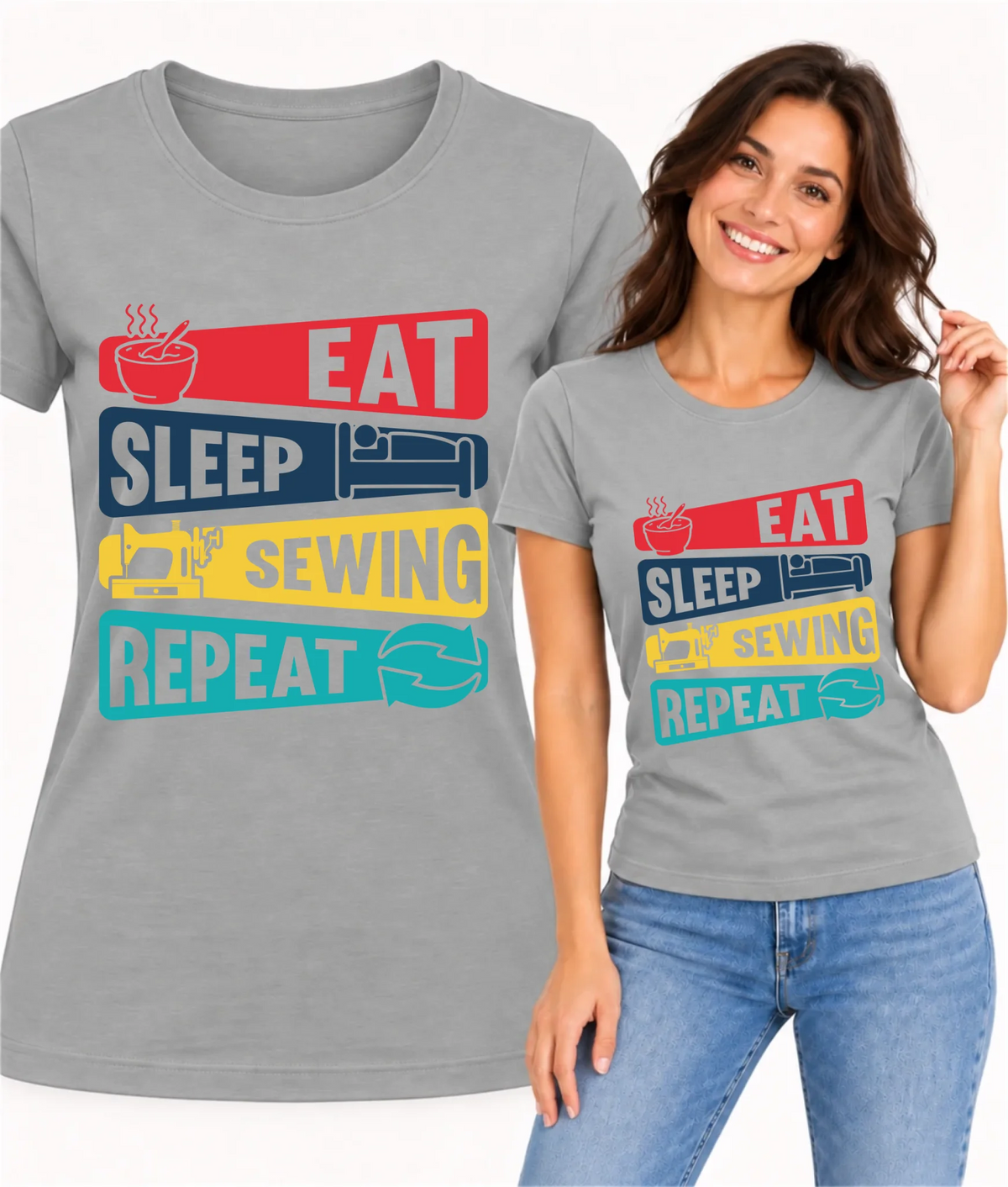 Koszulka damska szyciowa dla krawcowej - Eat sleep sewing repeat HS21